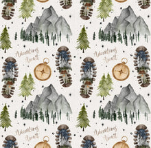 Load image into Gallery viewer, Adventure Awaits Footed Romper - Mountain Hiker - Unisex Romper with Feet - Gender Neutral Baby Clothes
