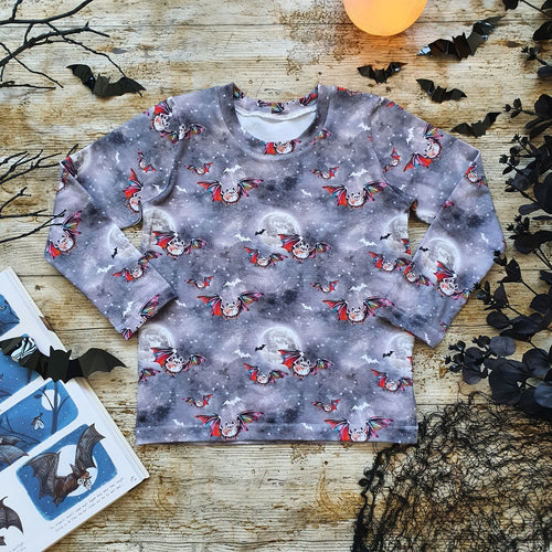 Bats Tee, Long Sleeve Top - Halloween - Moon Light