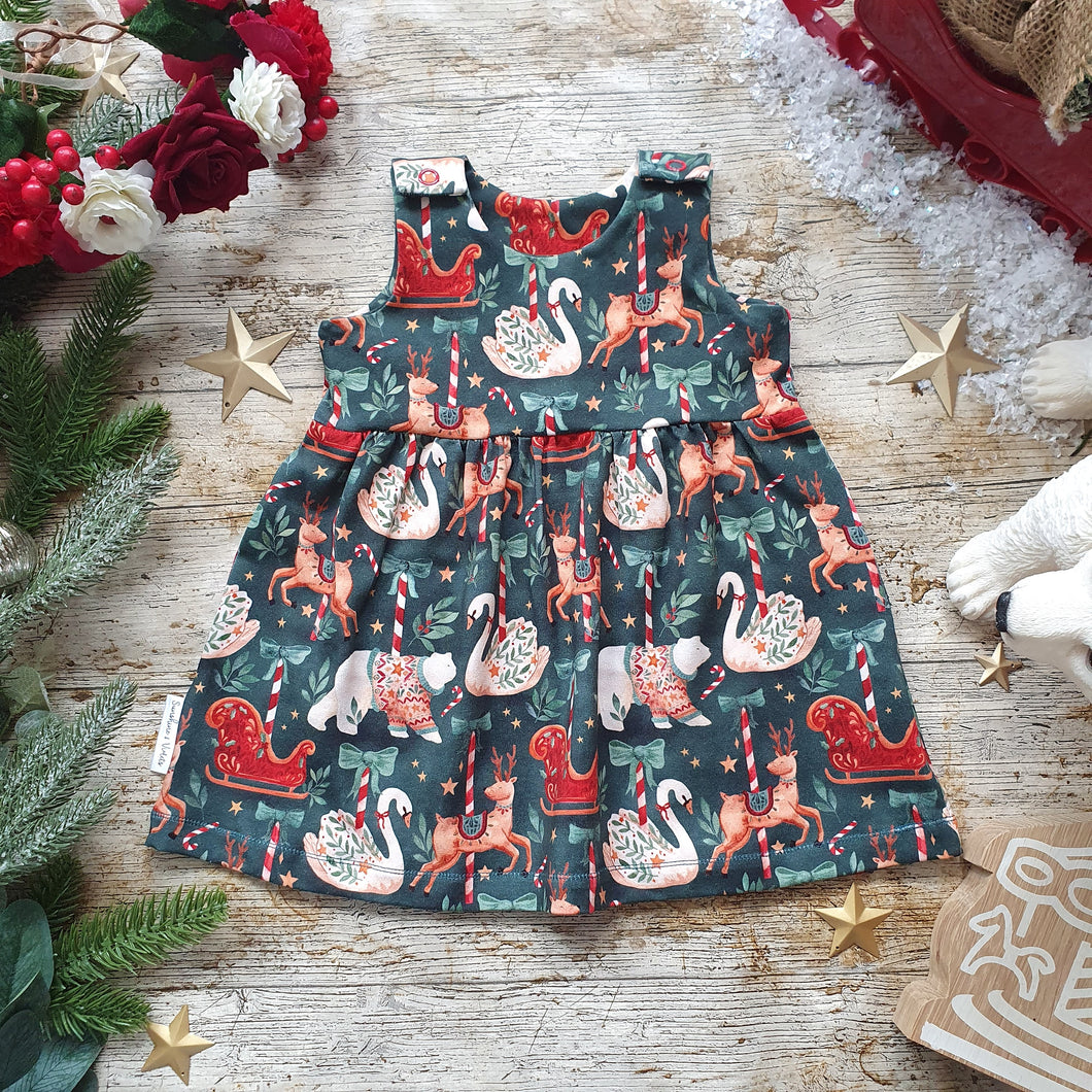 Christmas Carousel Pinny - Santa Sleigh - Xmas Party Dress - Polar Bear