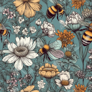 Floral Bee - Teal Background - Bumble Bee Sleep Suits with Flowers 
