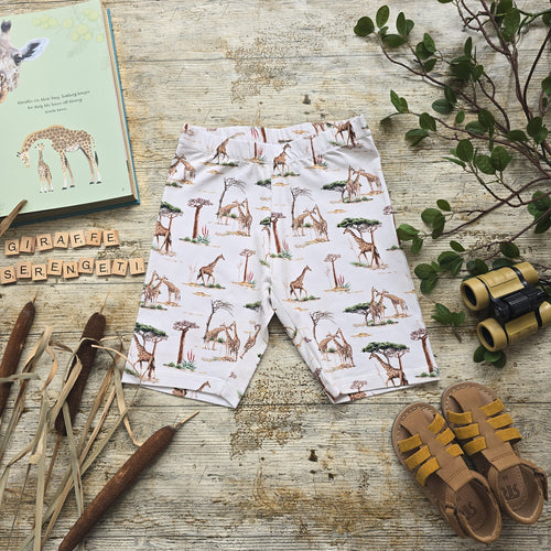 giraffe toddler shorts - handmade safari short for kids - Unisex cycling style shorts with giraffes 