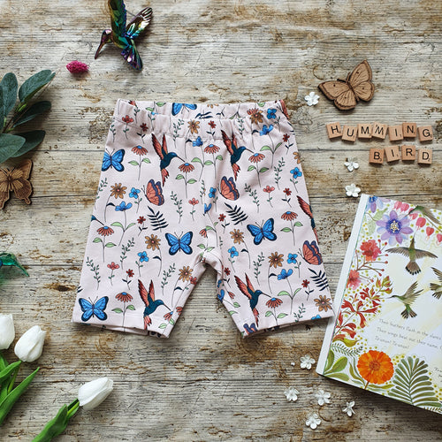Hummingbirds Cycling Shorts - Biker Shorts for Girls - Butterflies and Flowers 