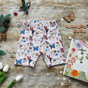Hummingbirds Cycling Shorts - Biker Shorts for Girls - Butterflies and Flowers 