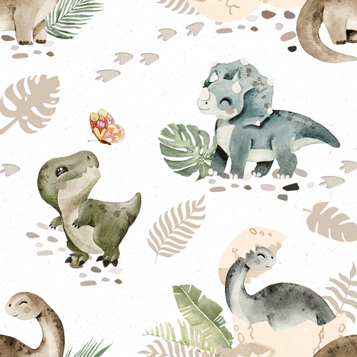 Land of the Dinosaur - Baby Dinos - Earthy Tones - Dino Footprints - Sleep Suits 