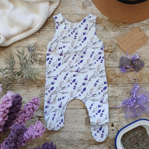 Lavender Fields Footed Romper - Baby Romper with Feet - Purple Flowers - Unisex Baby Romper 