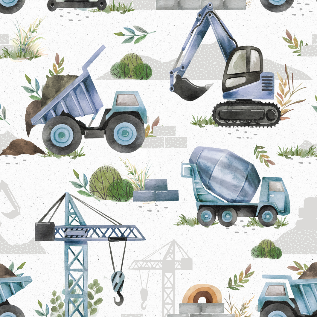 Let's Get Digging Skater Dress - Blue Construction - Digger - Dumper Truck