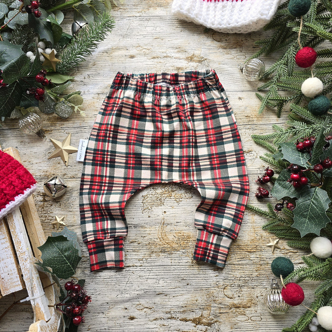 Textured Tartan Elastic Harem Pants