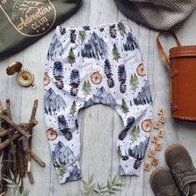 Load image into Gallery viewer, Adventure Awaits Elastic Harems Pants - Toddler Leggings - Cloth Nappy Friendly - Handmade Toddler Clothes