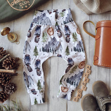 Load image into Gallery viewer, Adventure Awaits Harem Pants - Mountain Hiker - Unisex Yoga Waist Trousers for Babies - Gender Neutral Kids Leggings - Kids Wear