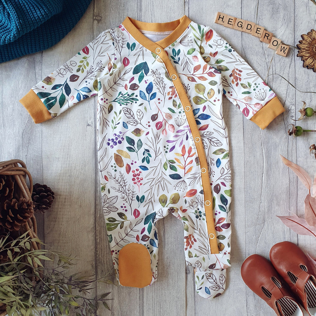 Hedgerow - Autumnal Leaves and Twigs - Genderless Sleep Suits - Unisex