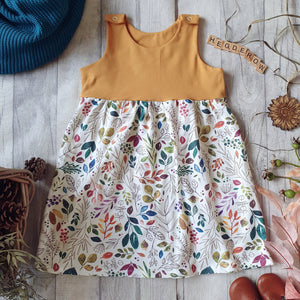 Half and Half Pinafore Dresses - Mustard Floral Kids Dress 