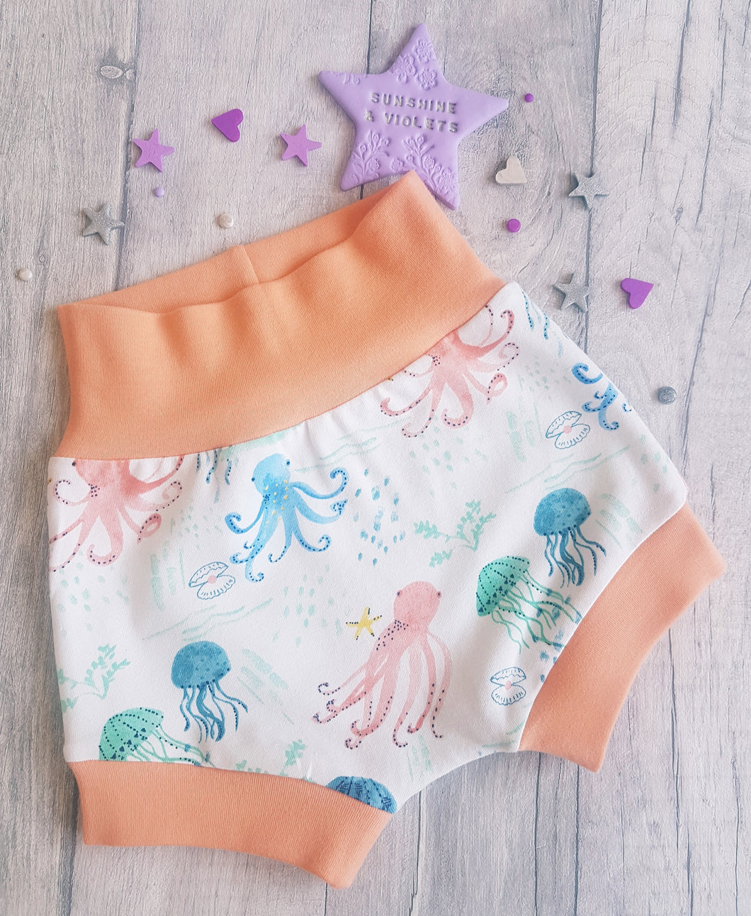 Peach Octopus Shorts - Sunshine & Violets