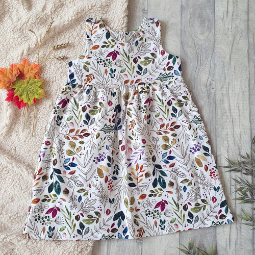 Autumn Leaves - Floral Girls Pinafore Dresses - Neutral Tones - Kids Wear