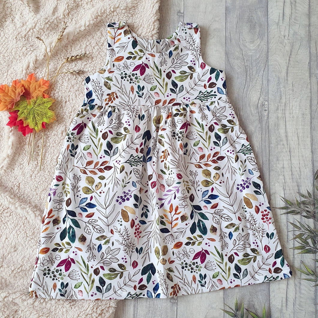 Autumn Leaves - Floral Girls Pinafore Dresses - Neutral Tones - Kids Wear