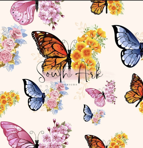 Floral Butterfly Skater Dress - Half Butterfly Half Flowers 