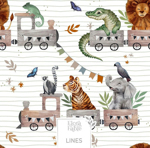 Jungle Train - Animals on a Train - Lined Background - Gender Neutral Baby Grow - Unisex Sleep Suits 